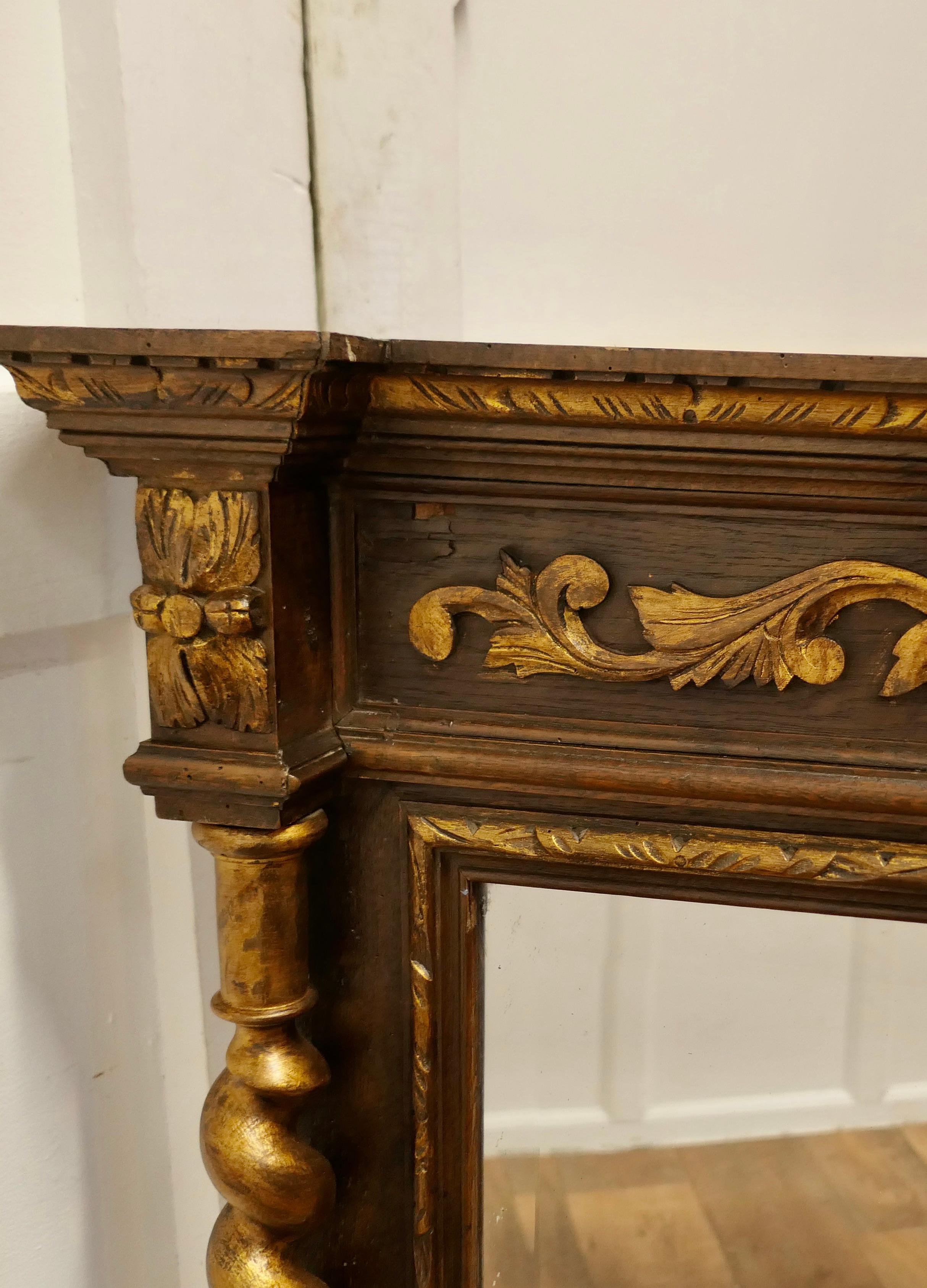 Late 19th Century Large French Barley Twist Oak Wall Mirror