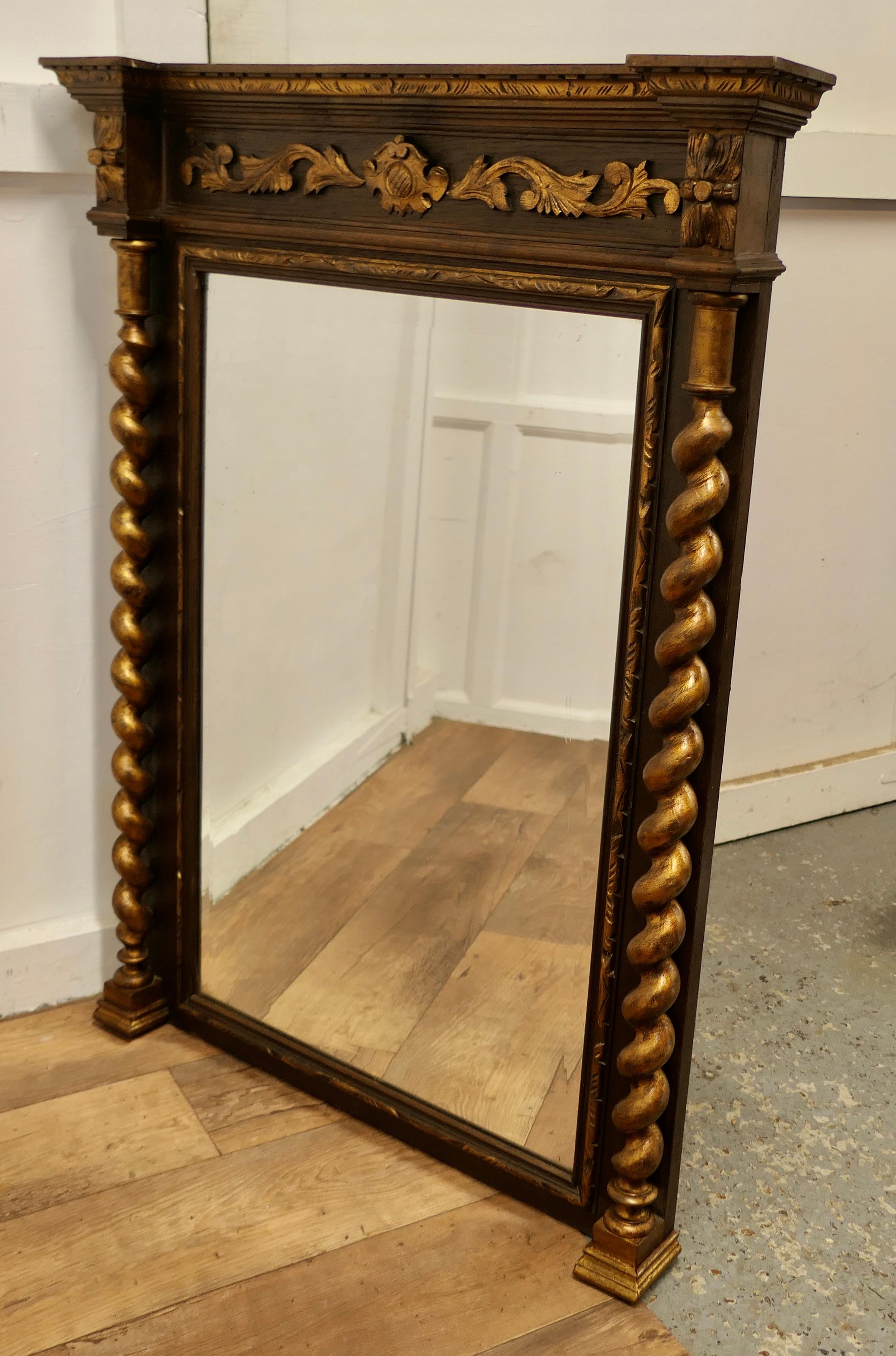 Large French Barley Twist Oak Wall Mirror   For Sale 2