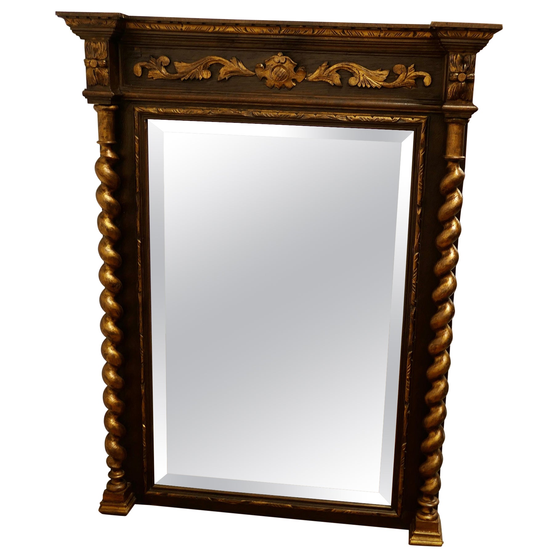 Large French Barley Twist Oak Wall Mirror