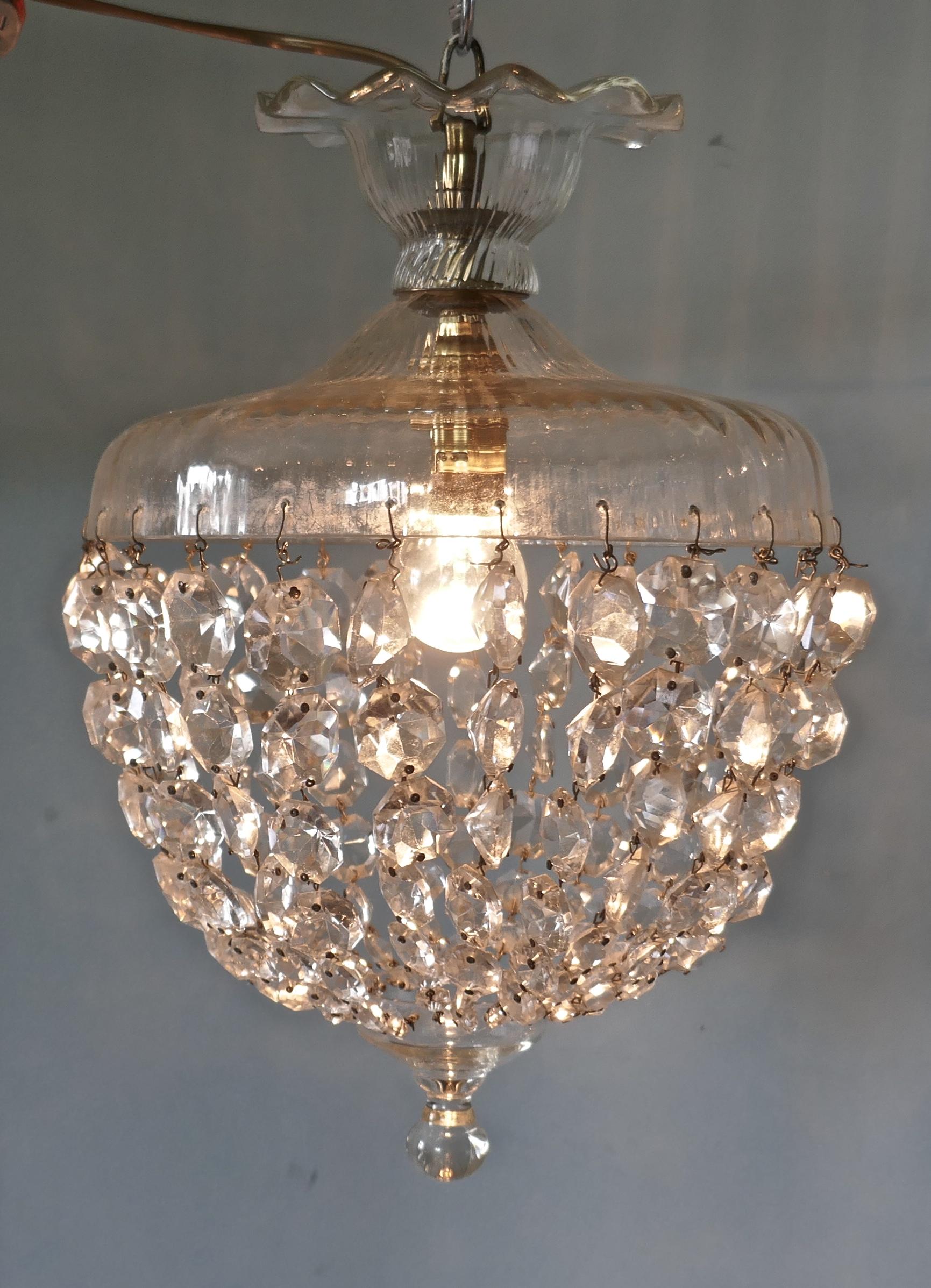 Early 20th Century Large French Basket Crystal Chandelier