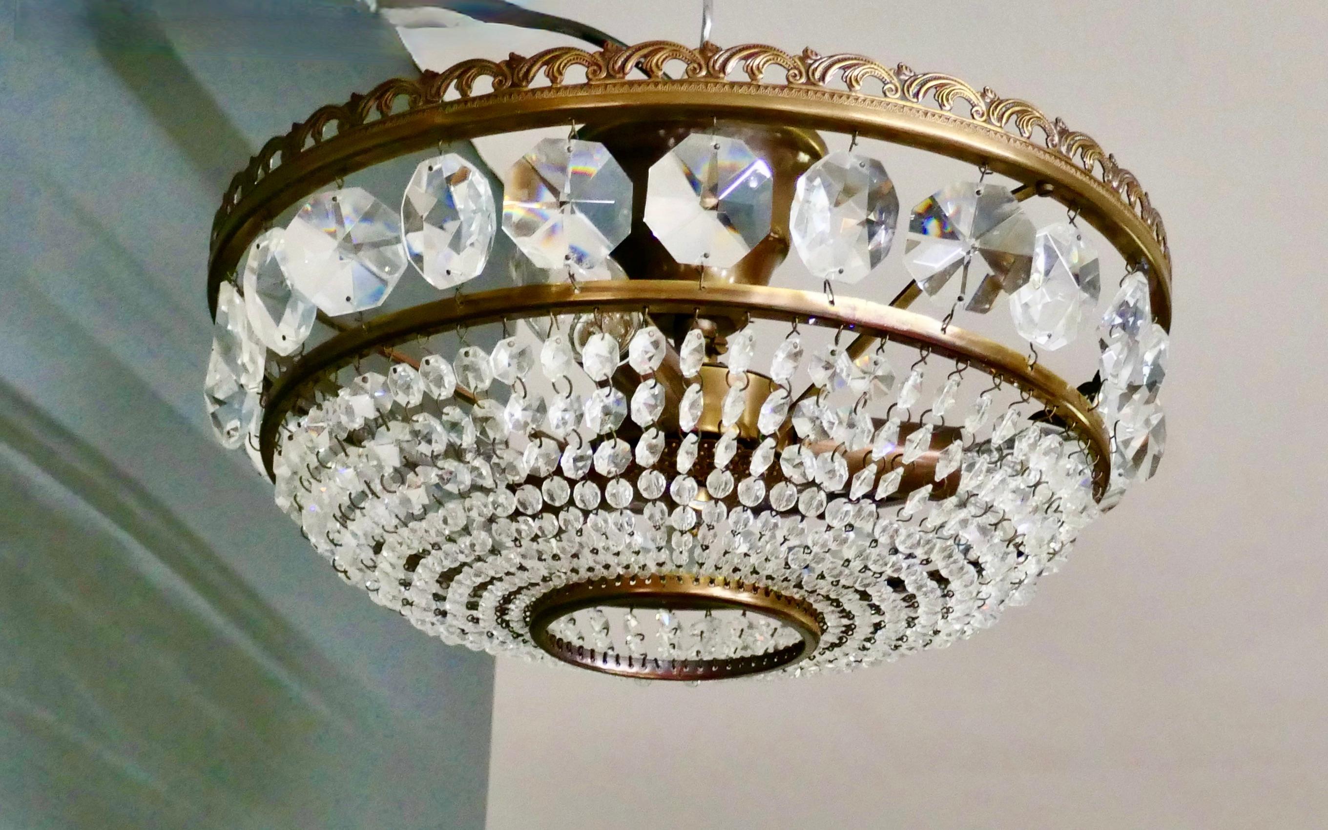 20th Century Large French Basket Crystal Chandelier For Sale