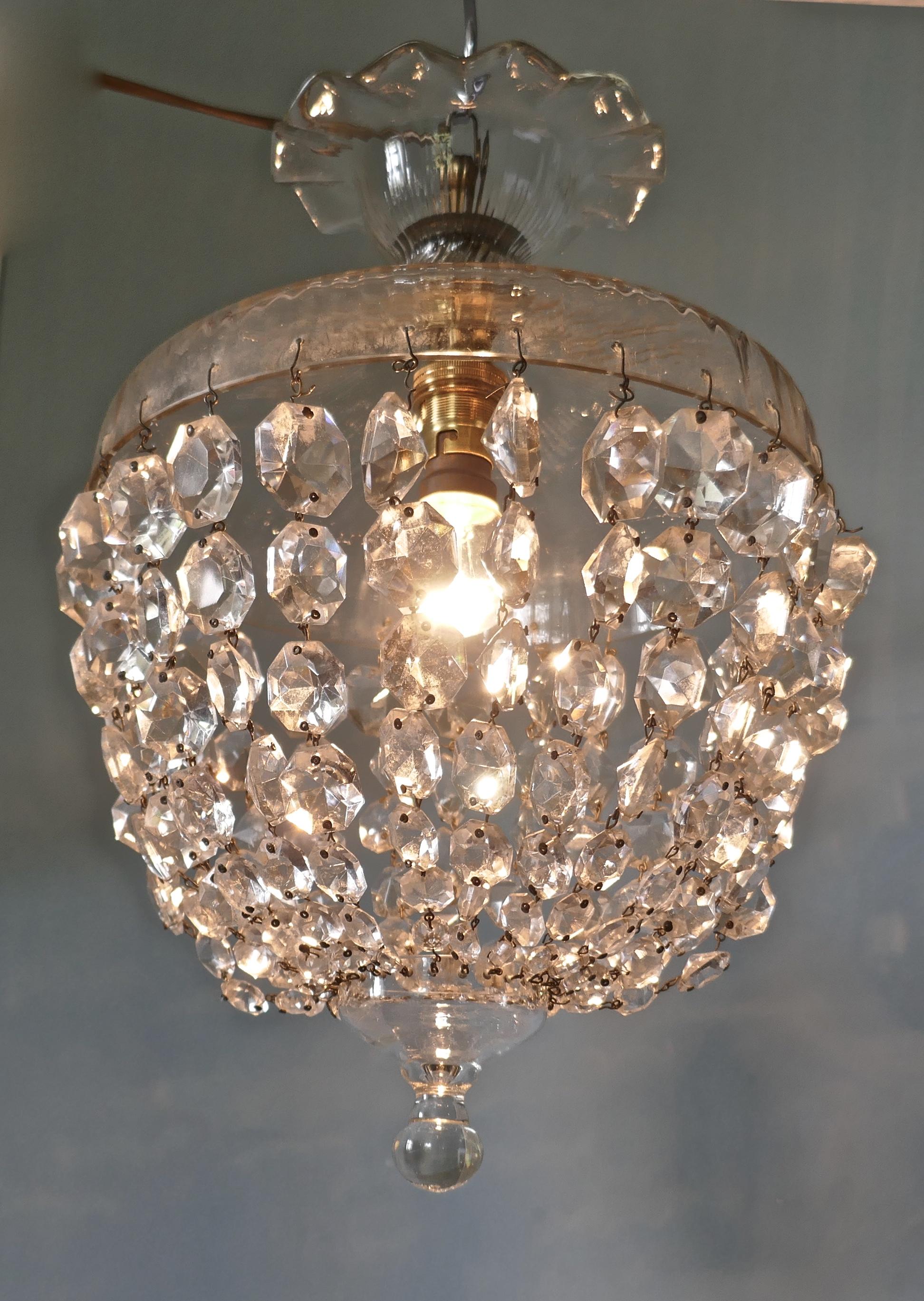 Glass Large French Basket Crystal Chandelier