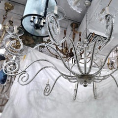 Large French Beaded Silver Chandelier