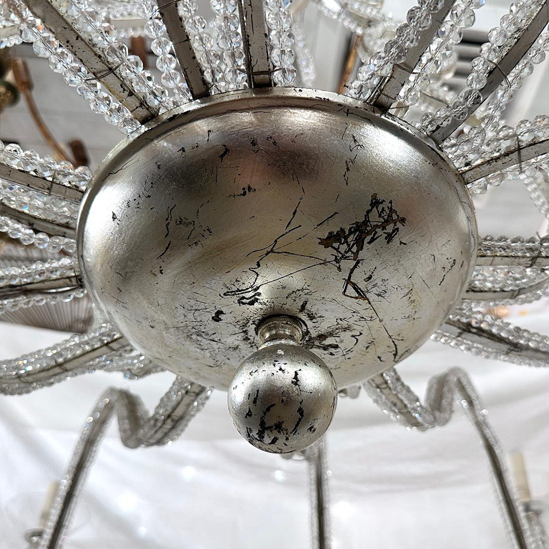 Large French Beaded Silver Chandelier In Good Condition For Sale In New York, NY
