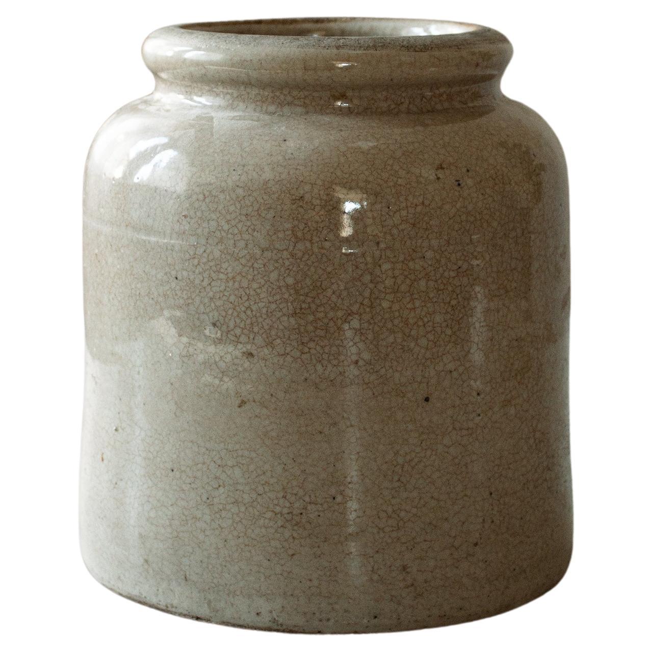 large french beige ceramic country kitchen pot with crackled glaze For Sale
