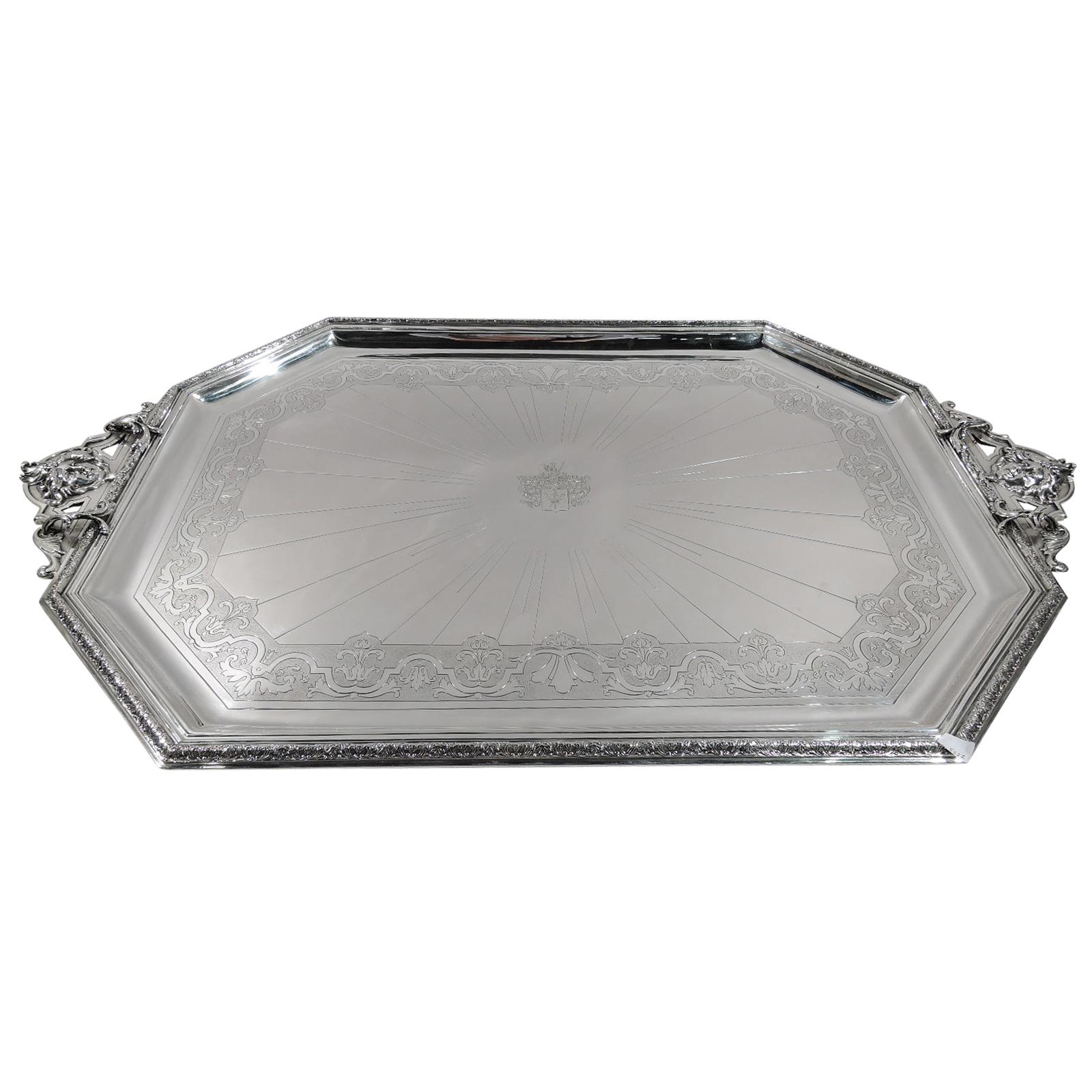 Large French Belle Époque Classical Silver Tray by Cardeilhac