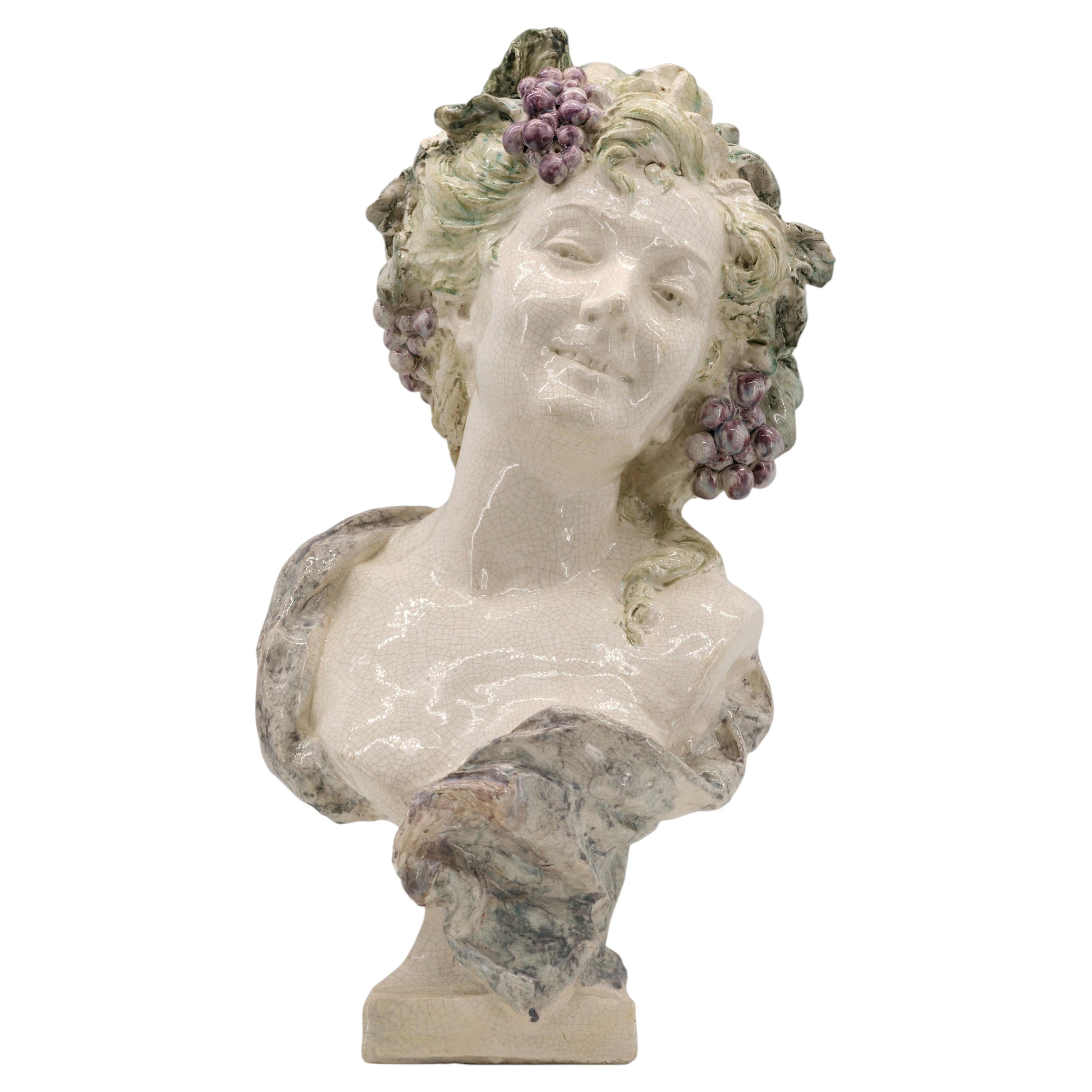 Large French Belle Époque Crackle-Glazed Terracotta Sculpture Bacchante, Ca.1890