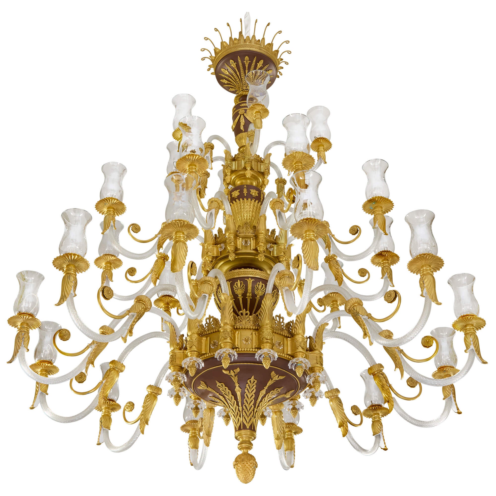 Large French Belle Époque Style Gilt Patinated Bronze Ormolu Glass Chandelier