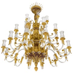 Large French Belle Époque Style Gilt Patinated Bronze Ormolu Glass Chandelier