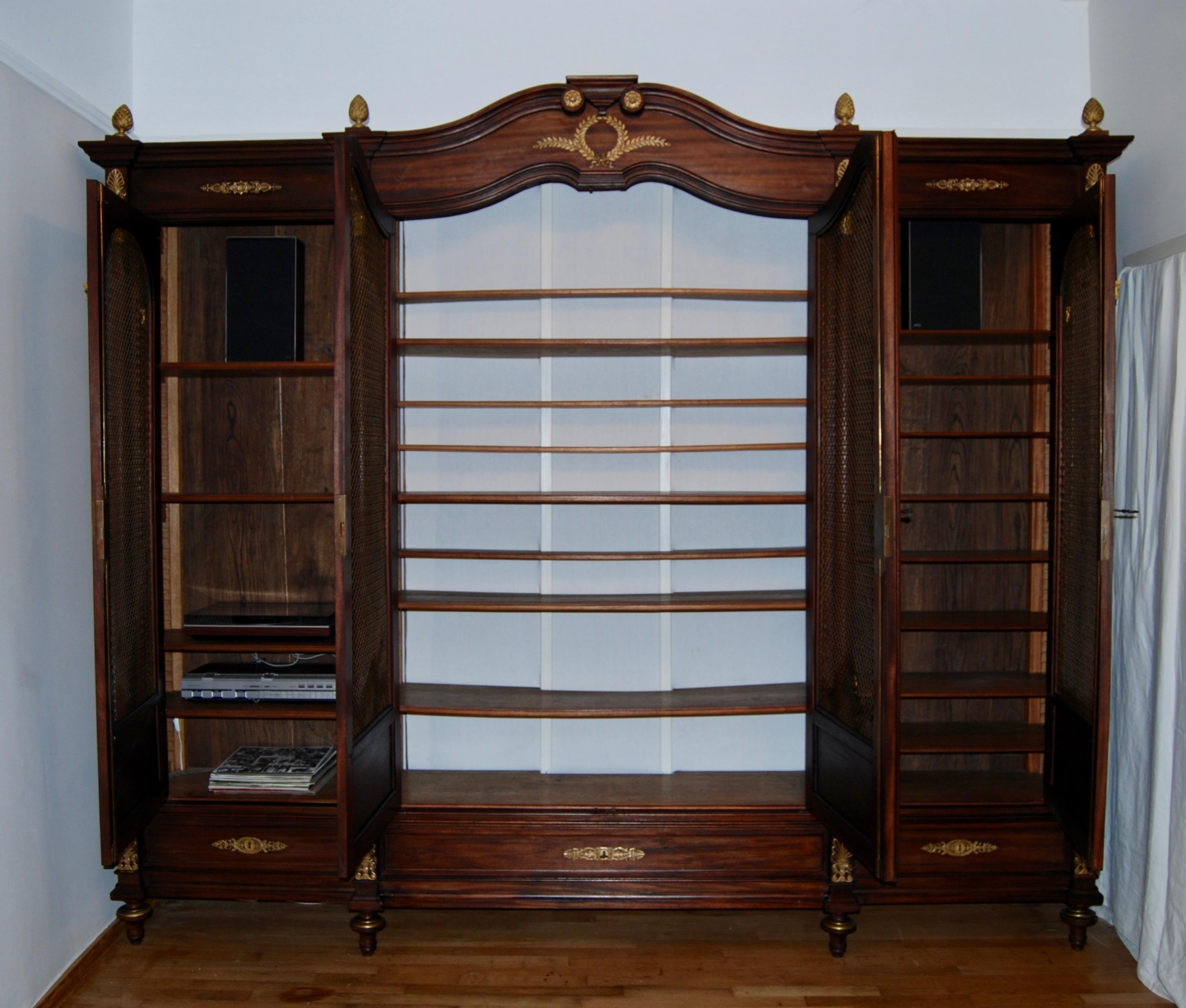 Empire Large French Bibliothéque in Solid Mahogany, Late 1800s
