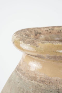 Large French Biot Jar with Yellow Glazed Rim