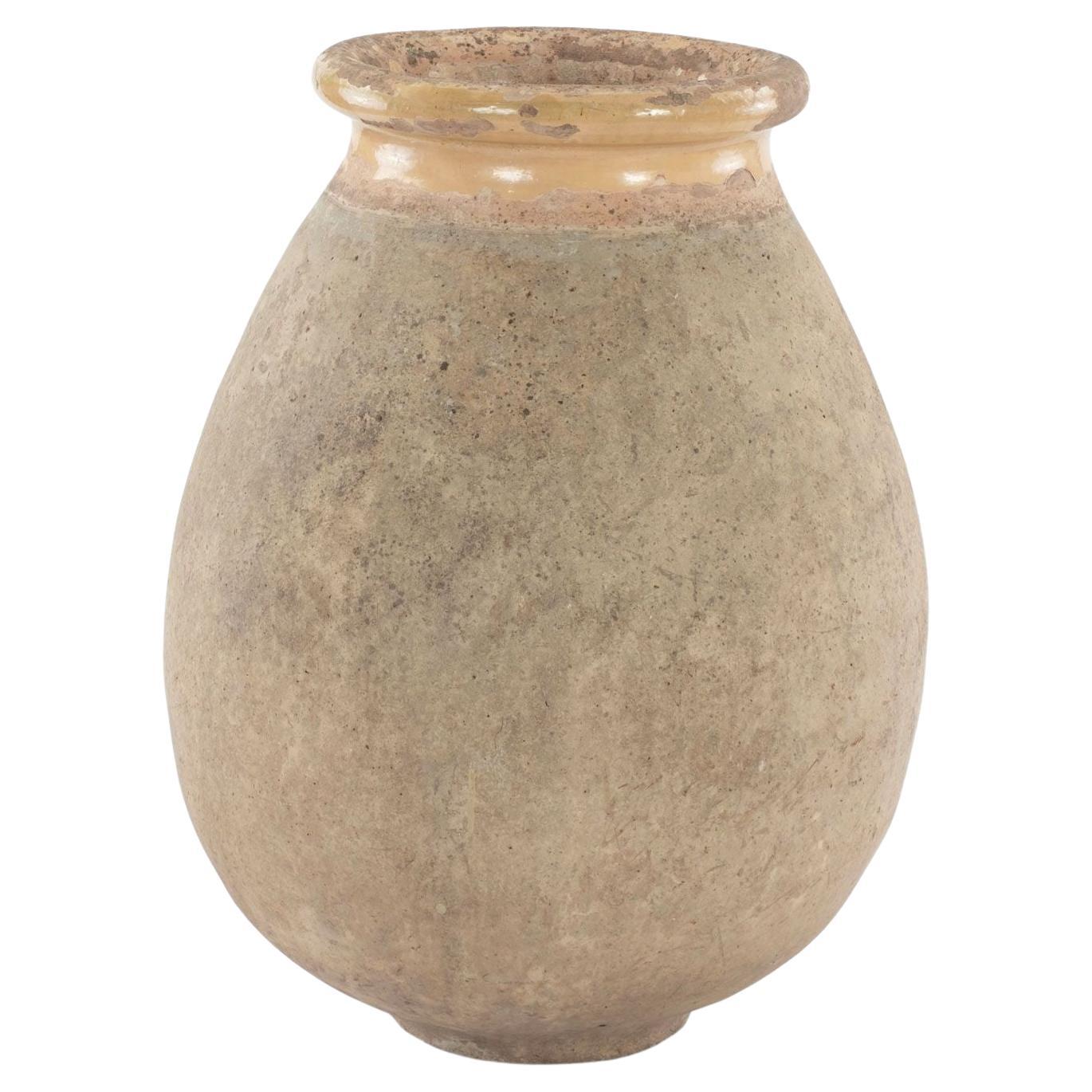 Large French Biot Jar with Yellow Glazed Rim For Sale