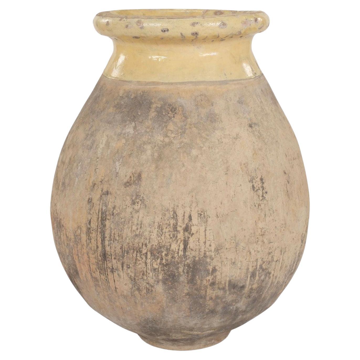 Large French Biot Jar with Yellow Glazed Rim