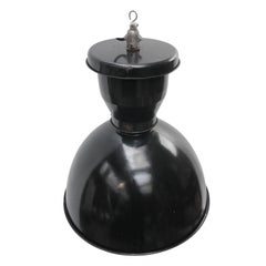 Large French Black Enamel Vintage Industrial Pendant Lights