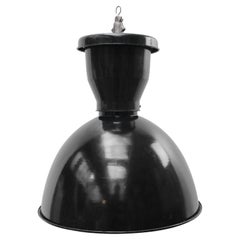 Large French Black Enamel Vintage Industrial Pendant Lights