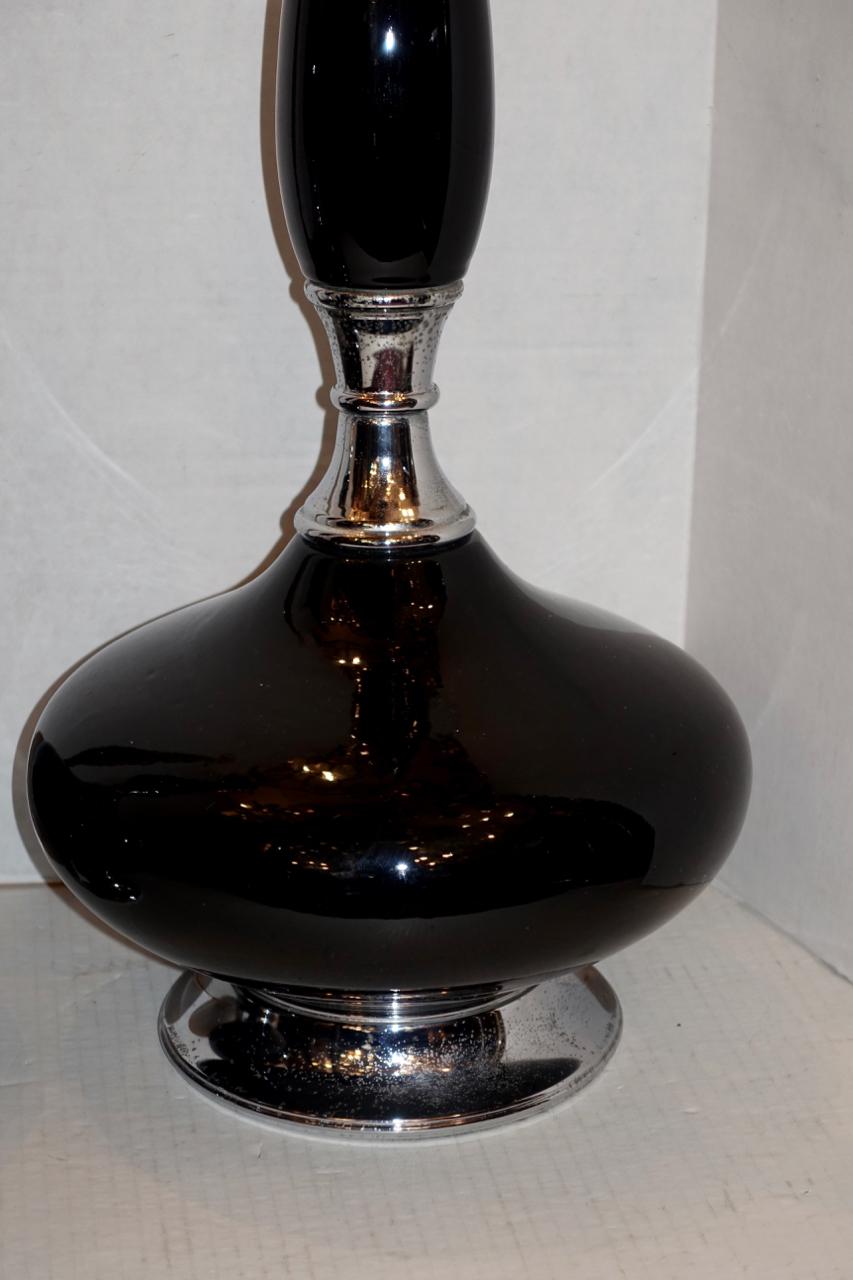 Grandes lampes françaises en porcelaine noire Bon état - En vente à New York, NY