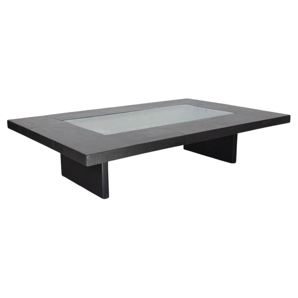 Large French Black Slate and Glass Coffee Table en venta