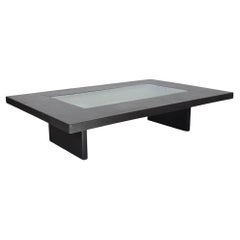 Large French Black Slate and Glass Coffee Table