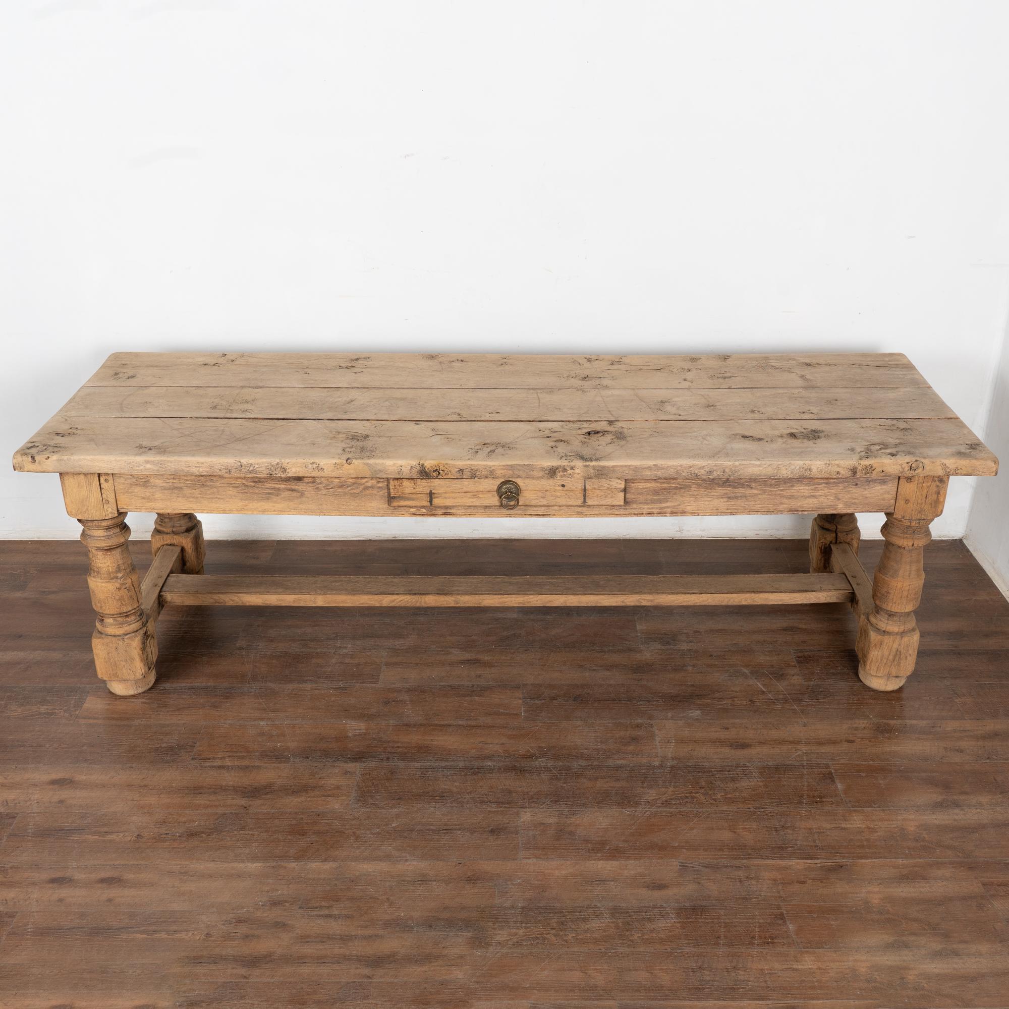 Brass Large French Bleached Oak 20th Century Refectory Library Table