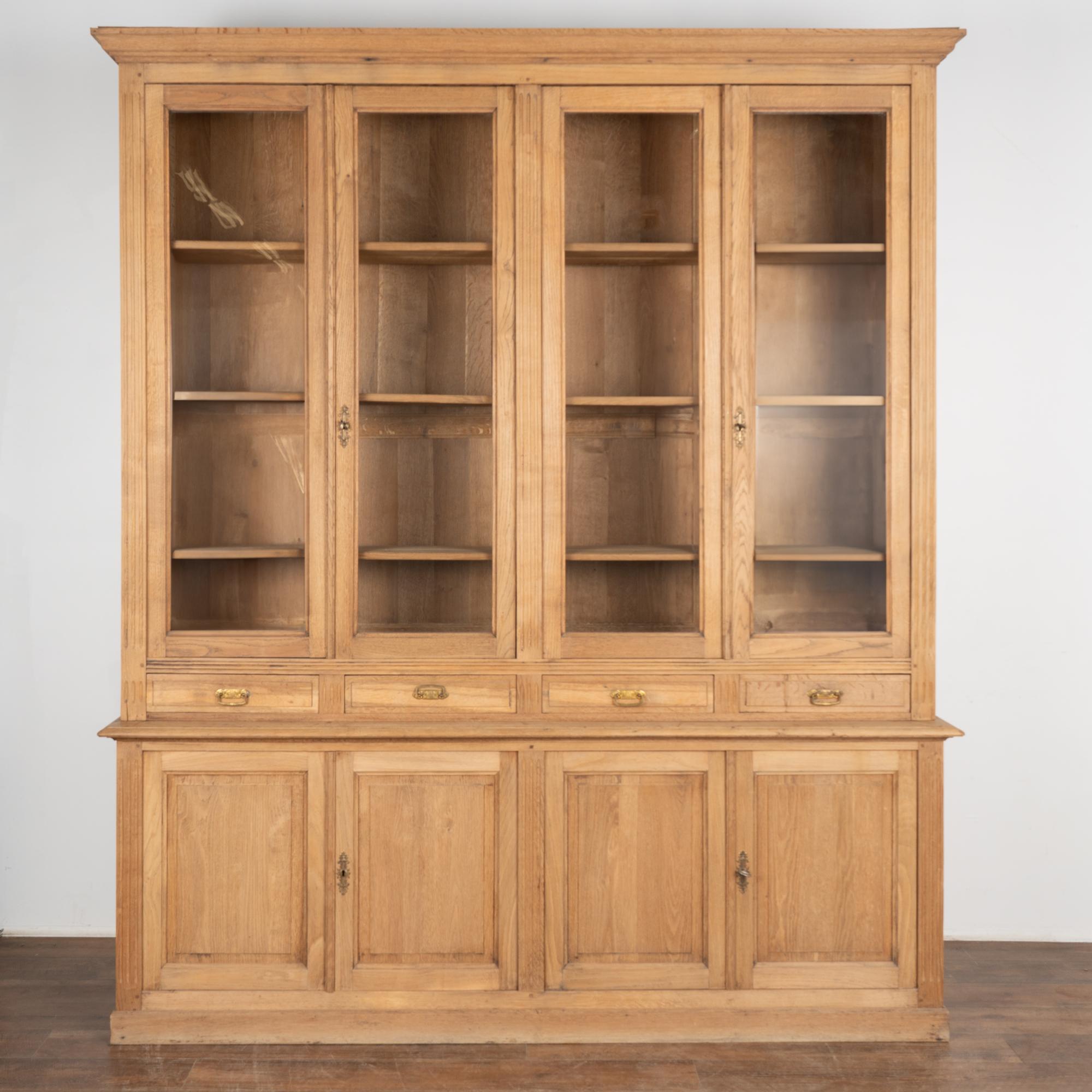 Large French Bleached Oak Bookcase Display Cabinet, circa 1940 In Good Condition For Sale In Round Top, TX