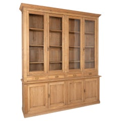Vintage Large French Bleached Oak Bookcase Display Cabinet, circa 1940