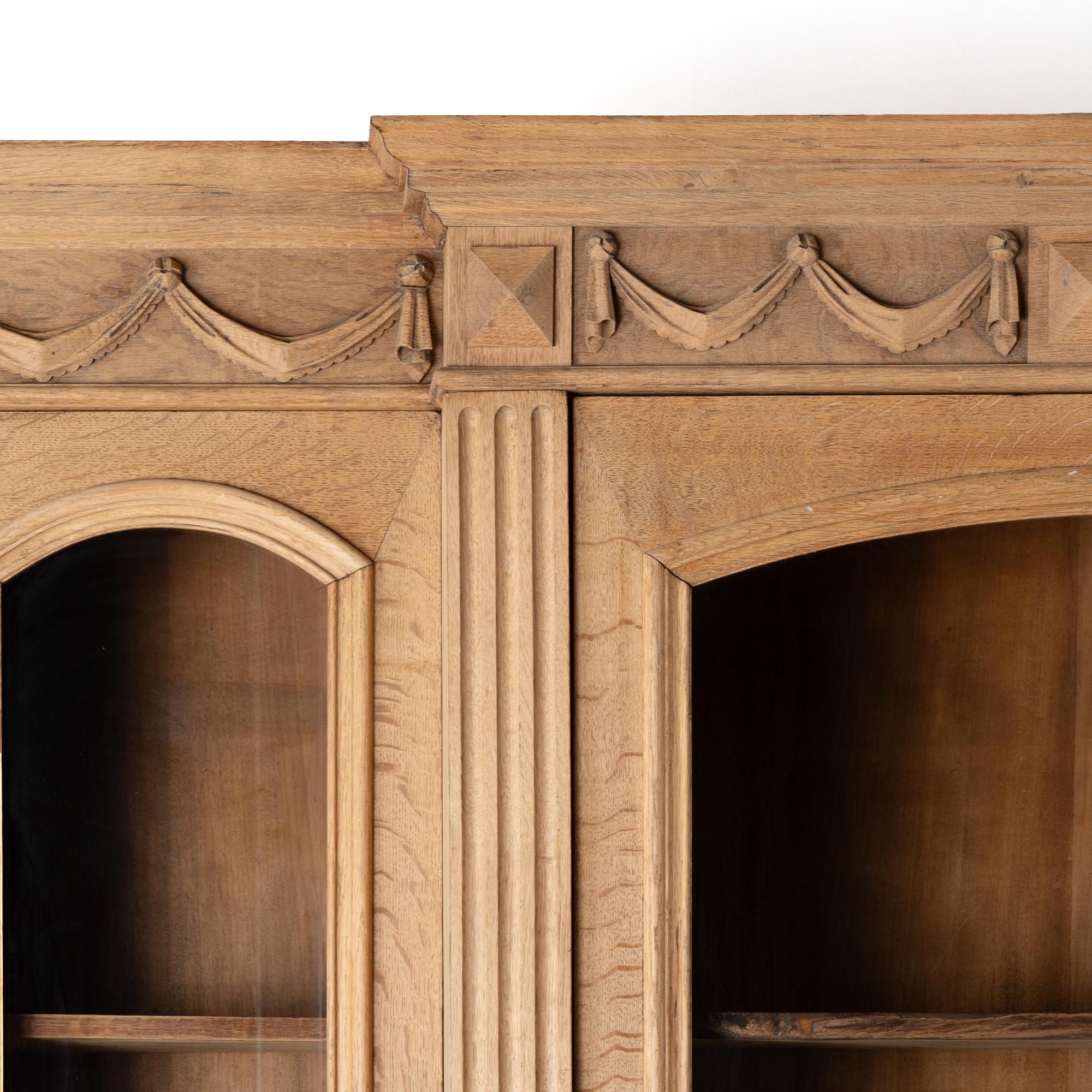 19th Century Large French Bleached Oak Bookcase Three Door Display Cabinet, Circa 1890