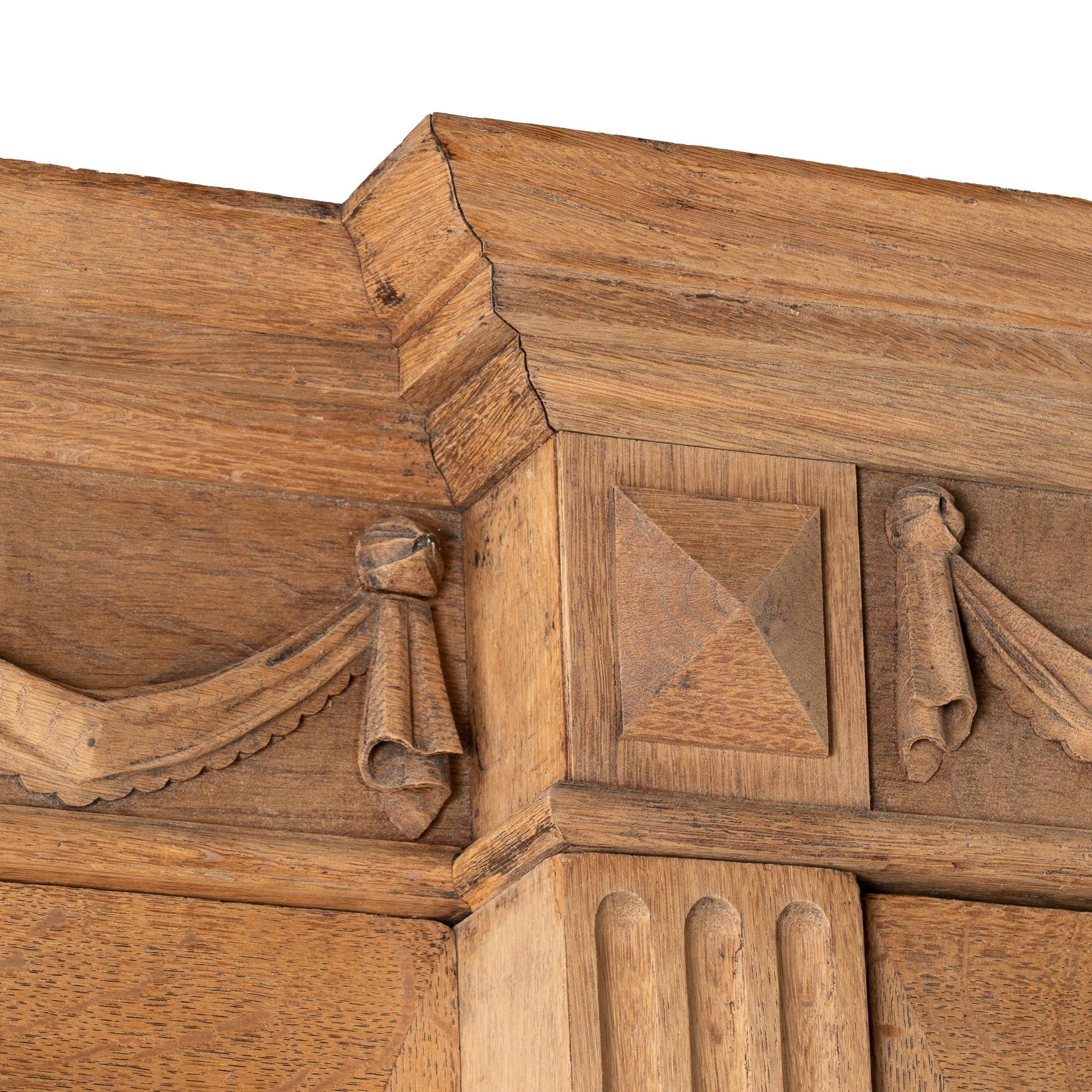 Brass Large French Bleached Oak Bookcase Three Door Display Cabinet, Circa 1890