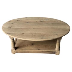 Large French Bleached Oak Coffee Table with Flaps