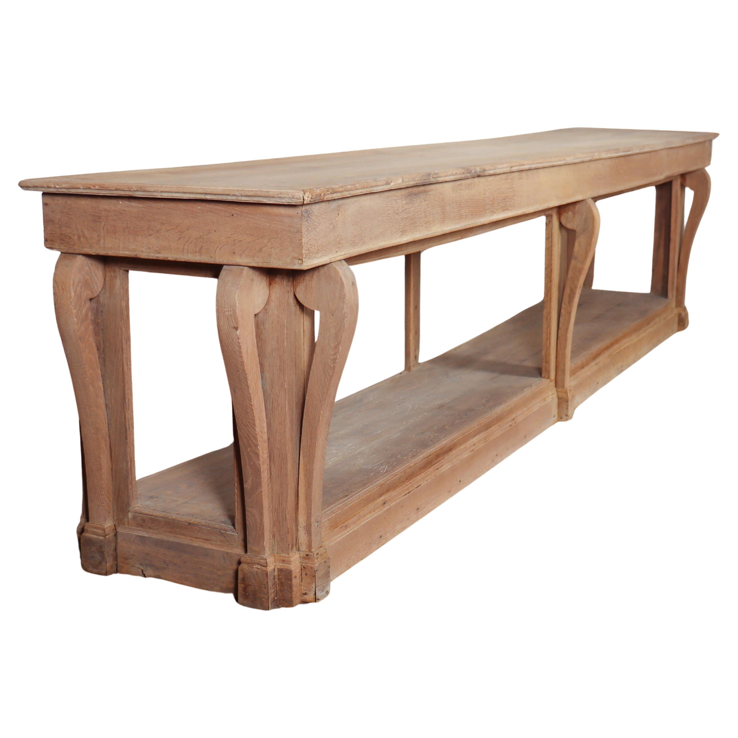 Large French Bleached Oak Console For Sale