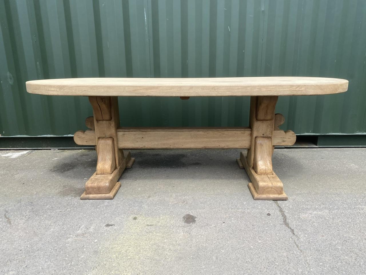 Large French Bleached Oak Farmhouse Dining Table  For Sale 14