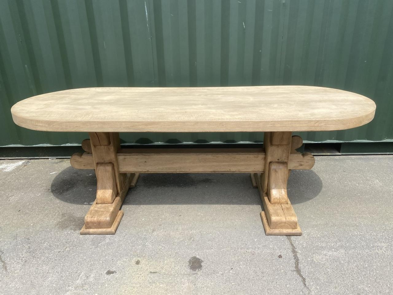 Large French Bleached Oak Farmhouse Dining Table  For Sale 15