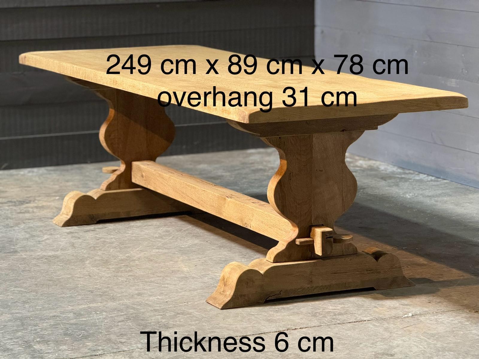 A very good quality Solid Oak Farmhouse Dining Table. Made in France in the early 1900s and of excellent quality construction this table will be around for generations to come. We have bleached it for a lighter look and it completely comes apart for