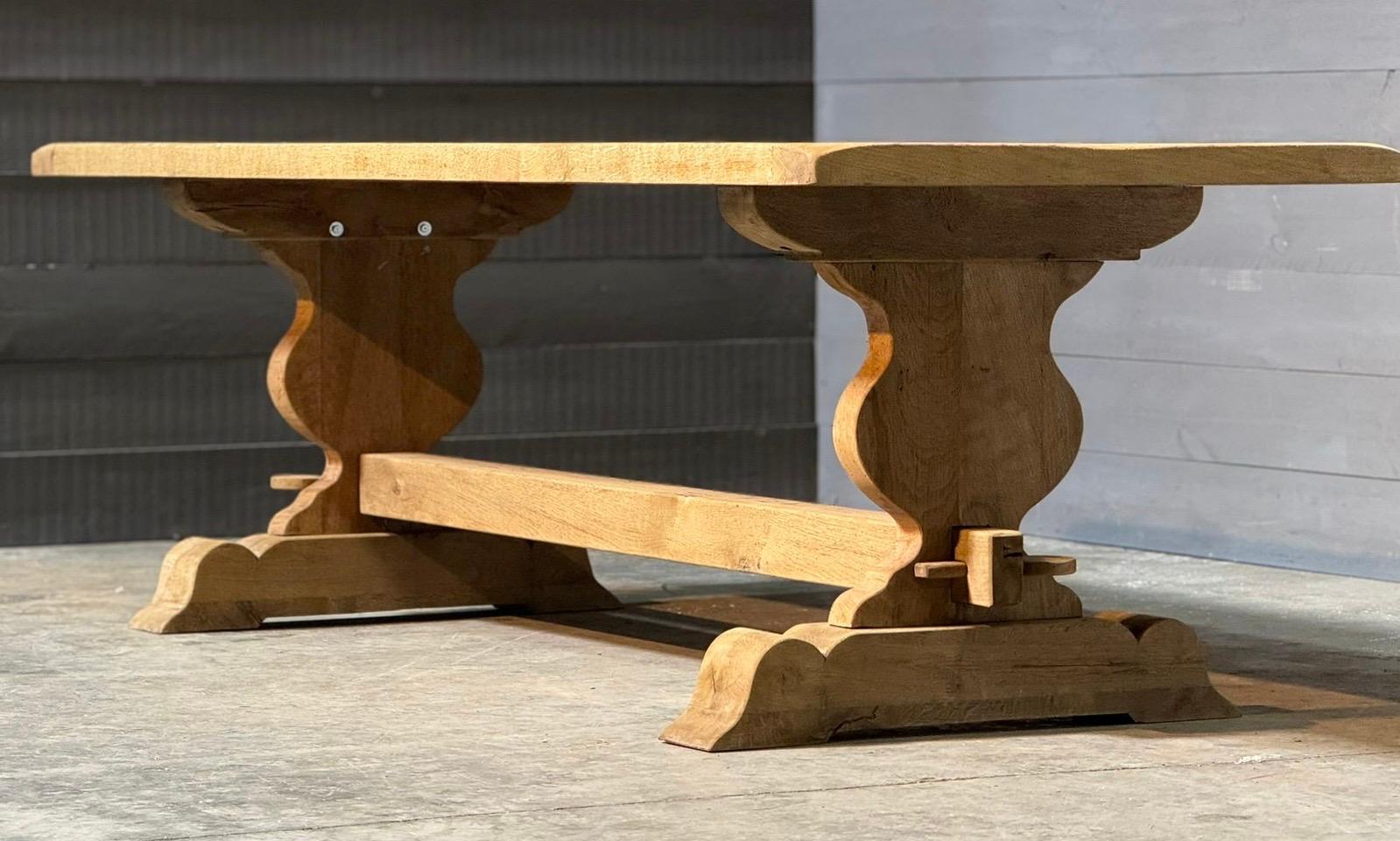 20th Century Large French Bleached Oak Farmhouse Dining Table For Sale