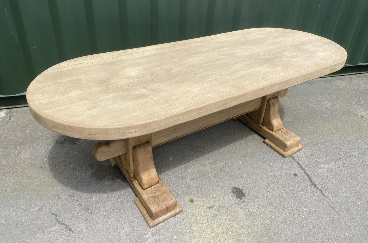 Large French Bleached Oak Farmhouse Dining Table  For Sale 1