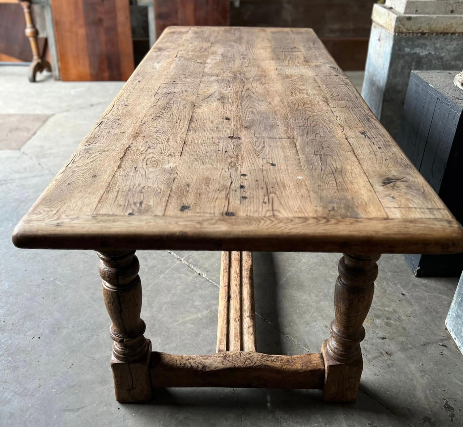 Large French Bleached Oak Farmhouse Dining Table  2