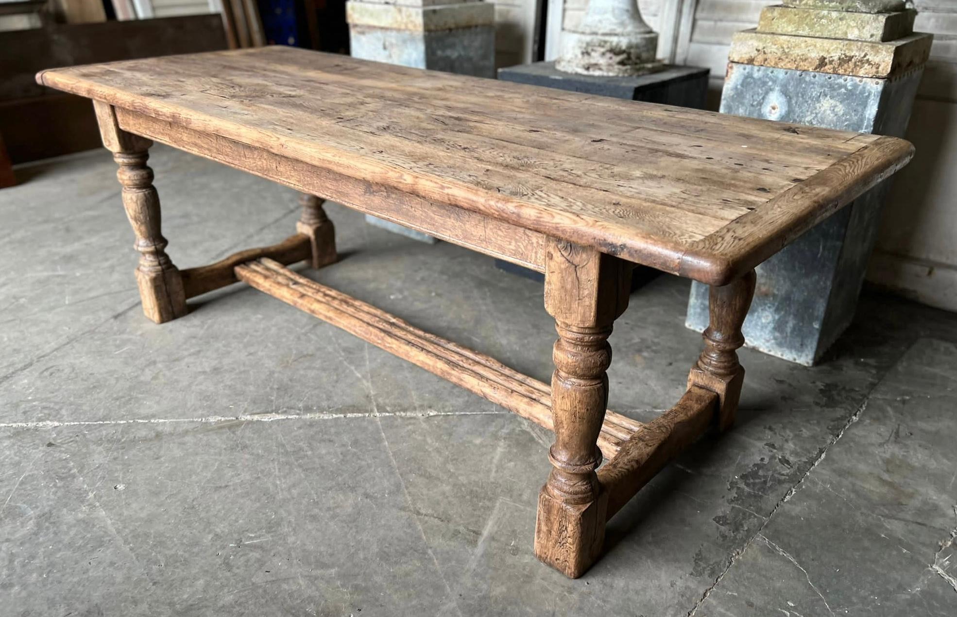 Large French Bleached Oak Farmhouse Dining Table  4