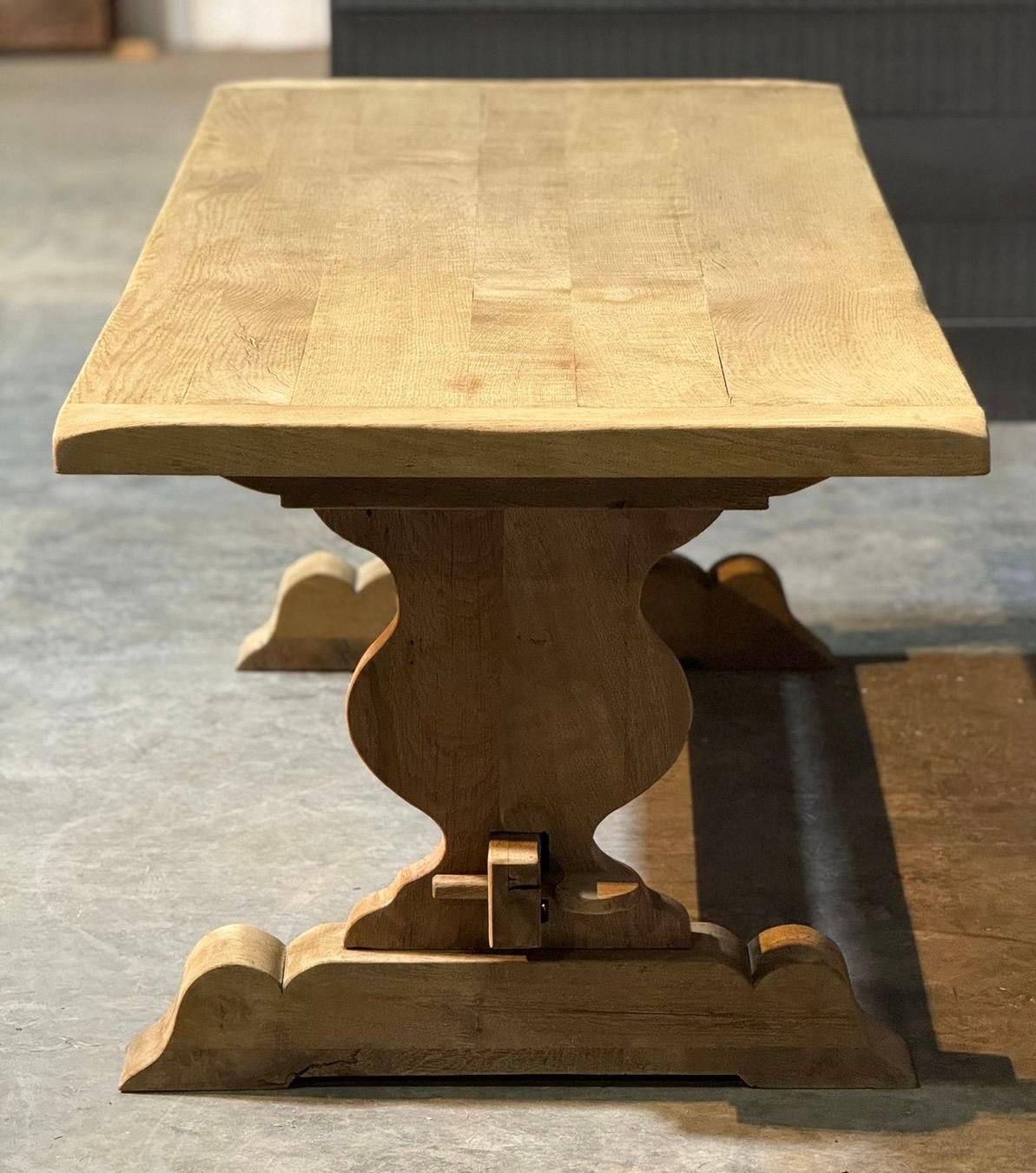 Large French Bleached Oak Farmhouse Dining Table For Sale 4