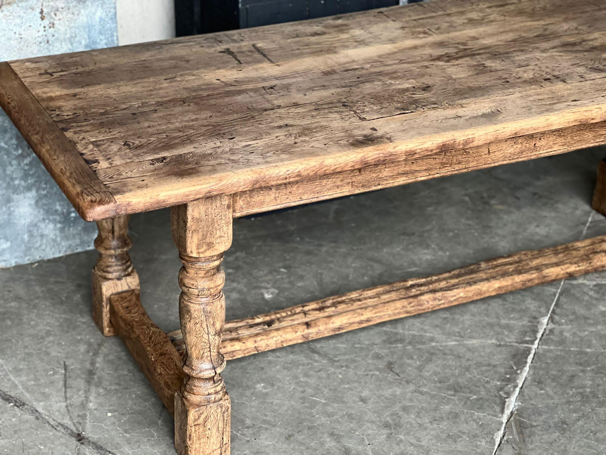 Large French Bleached Oak Farmhouse Dining Table  5