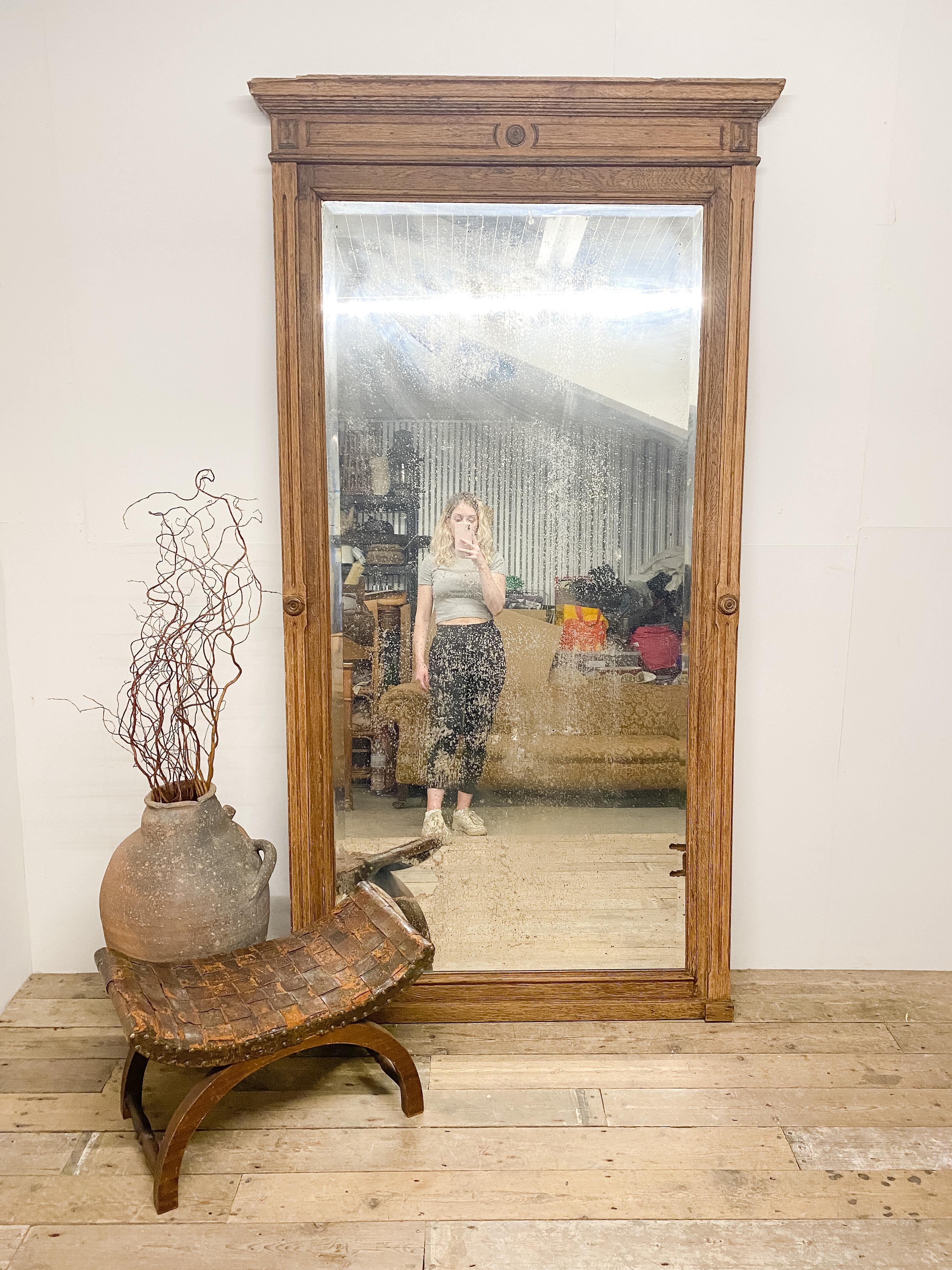 Large French Bleached Oak Mirror with Foxing 1