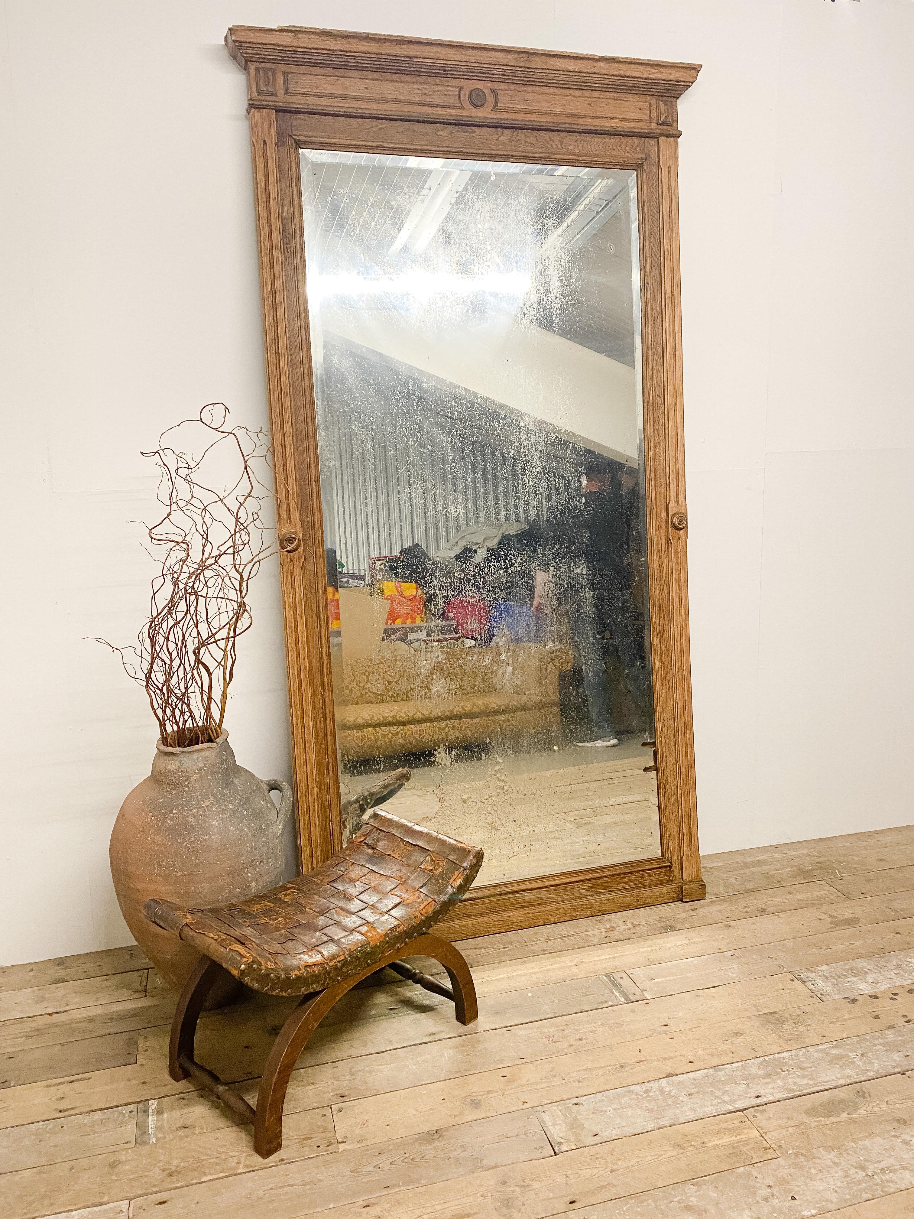 Large French Bleached Oak Mirror with Foxing 2