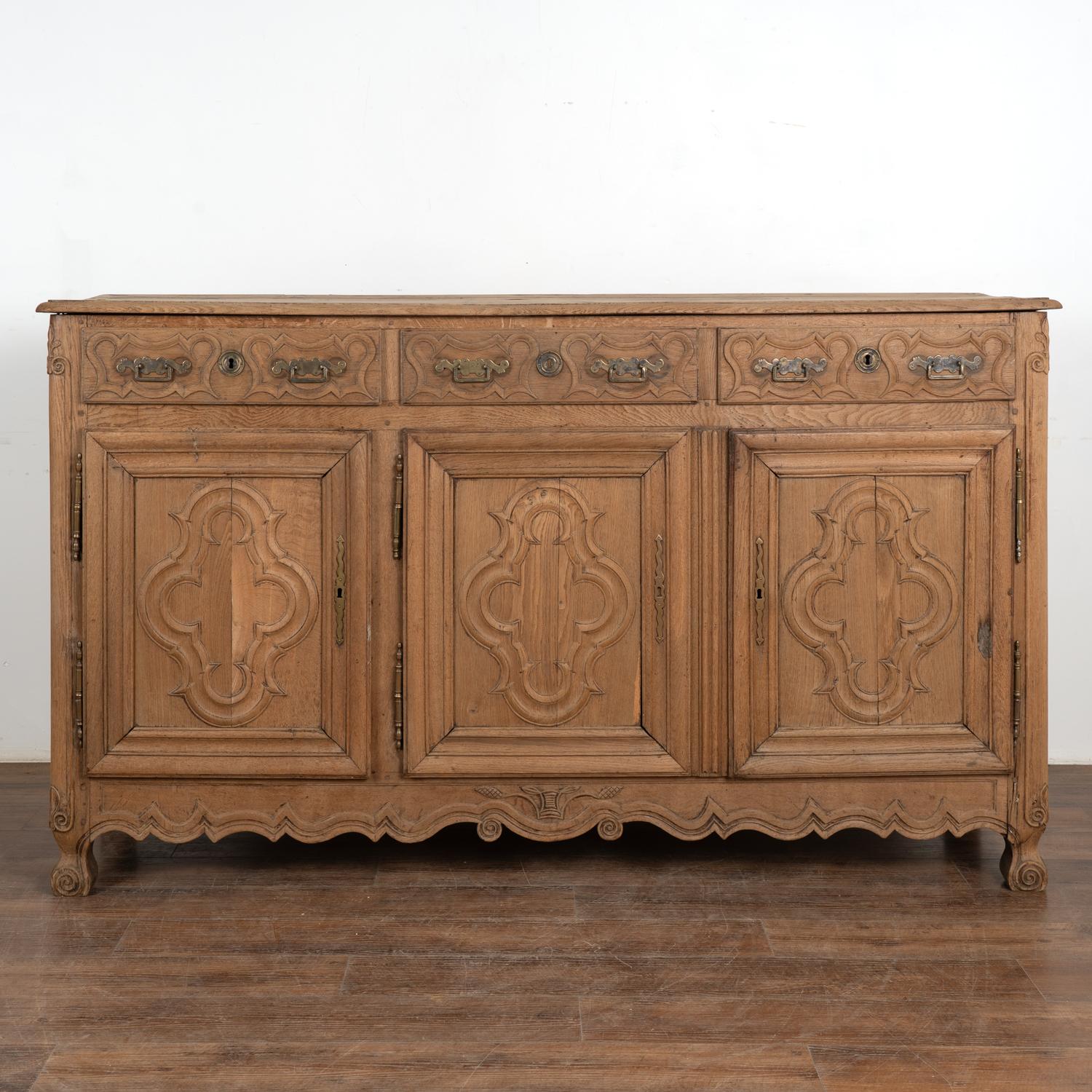 Large French Bleached Oak Sideboard Buffet, circa 1800's In Fair Condition For Sale In Round Top, TX