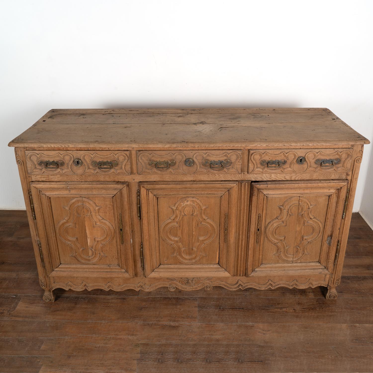 19th Century Large French Bleached Oak Sideboard Buffet, circa 1800's For Sale