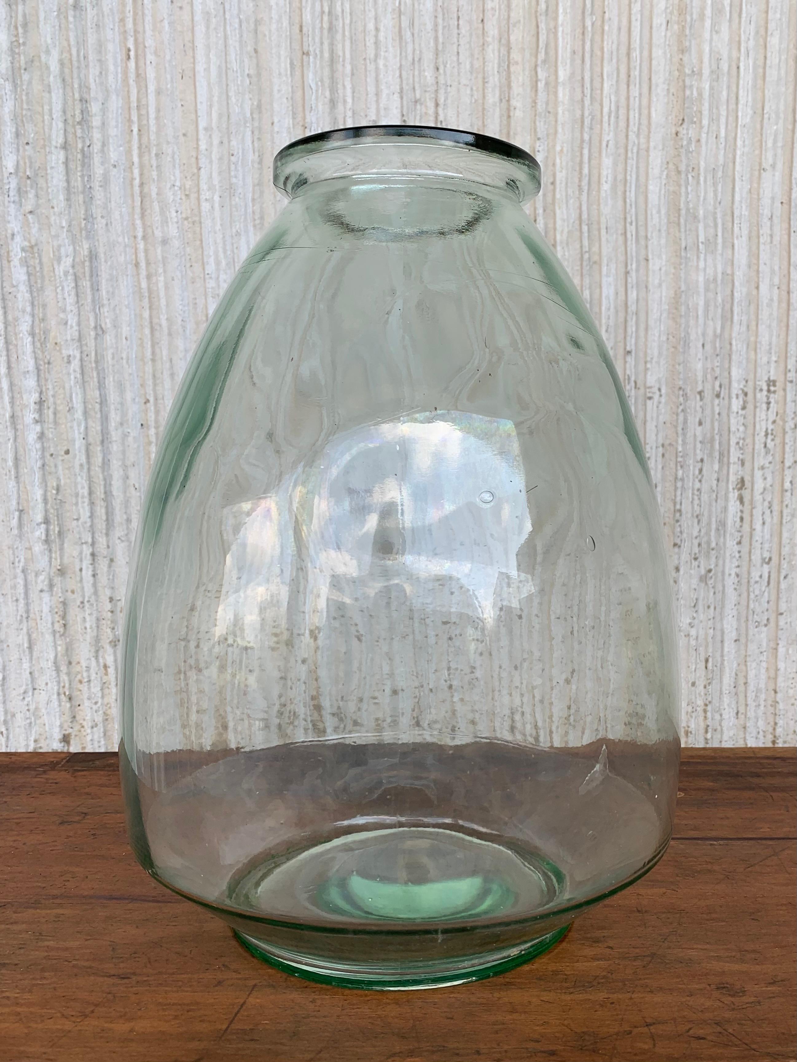 20th Century Large French Blown Clear Glass Demijohn Bottle For Sale