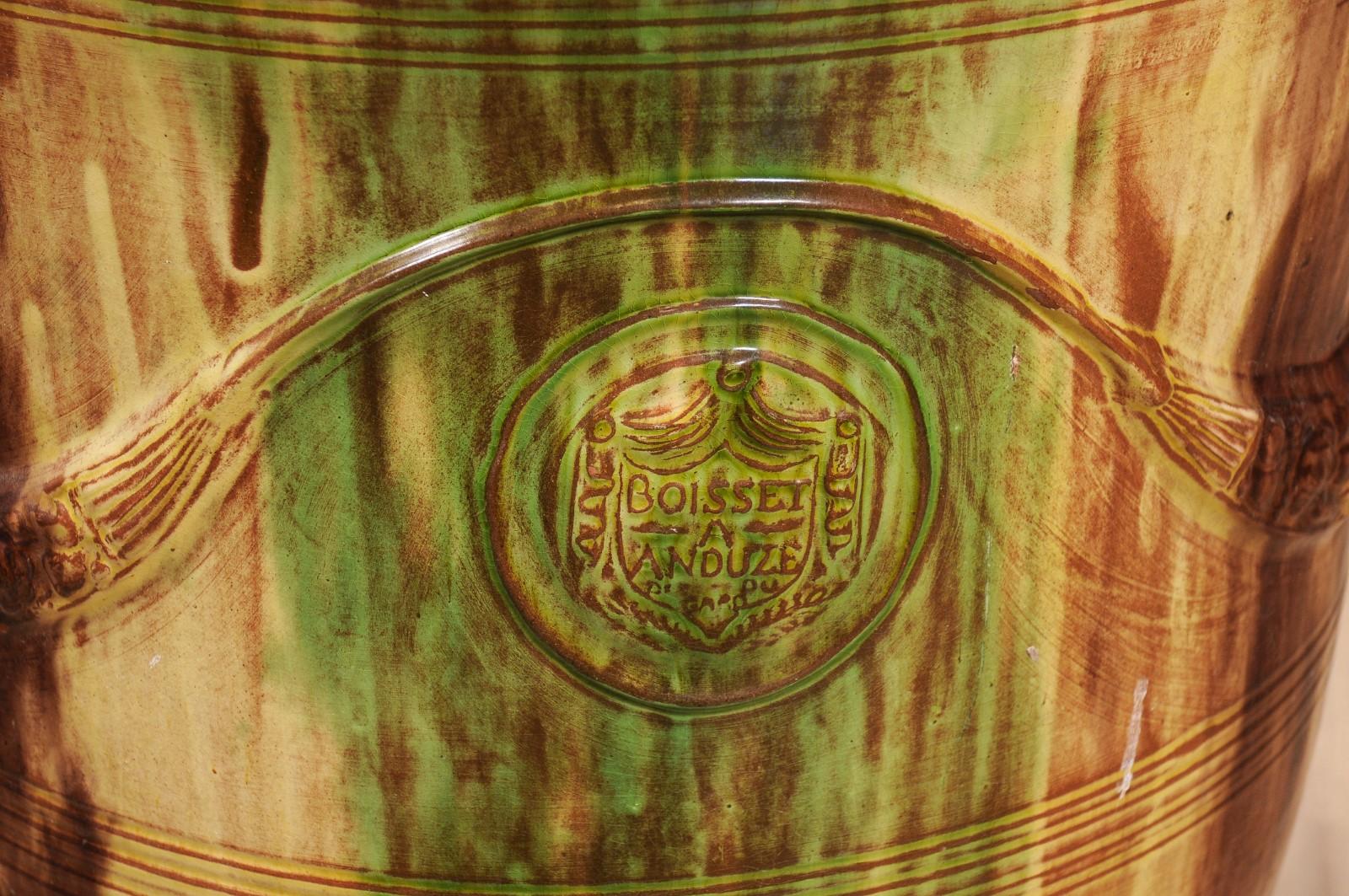 Grande jarre française de Boisset Anduze à glaçure brune et verte avec des guirlandes, 21e siècle Bon état - En vente à Atlanta, GA