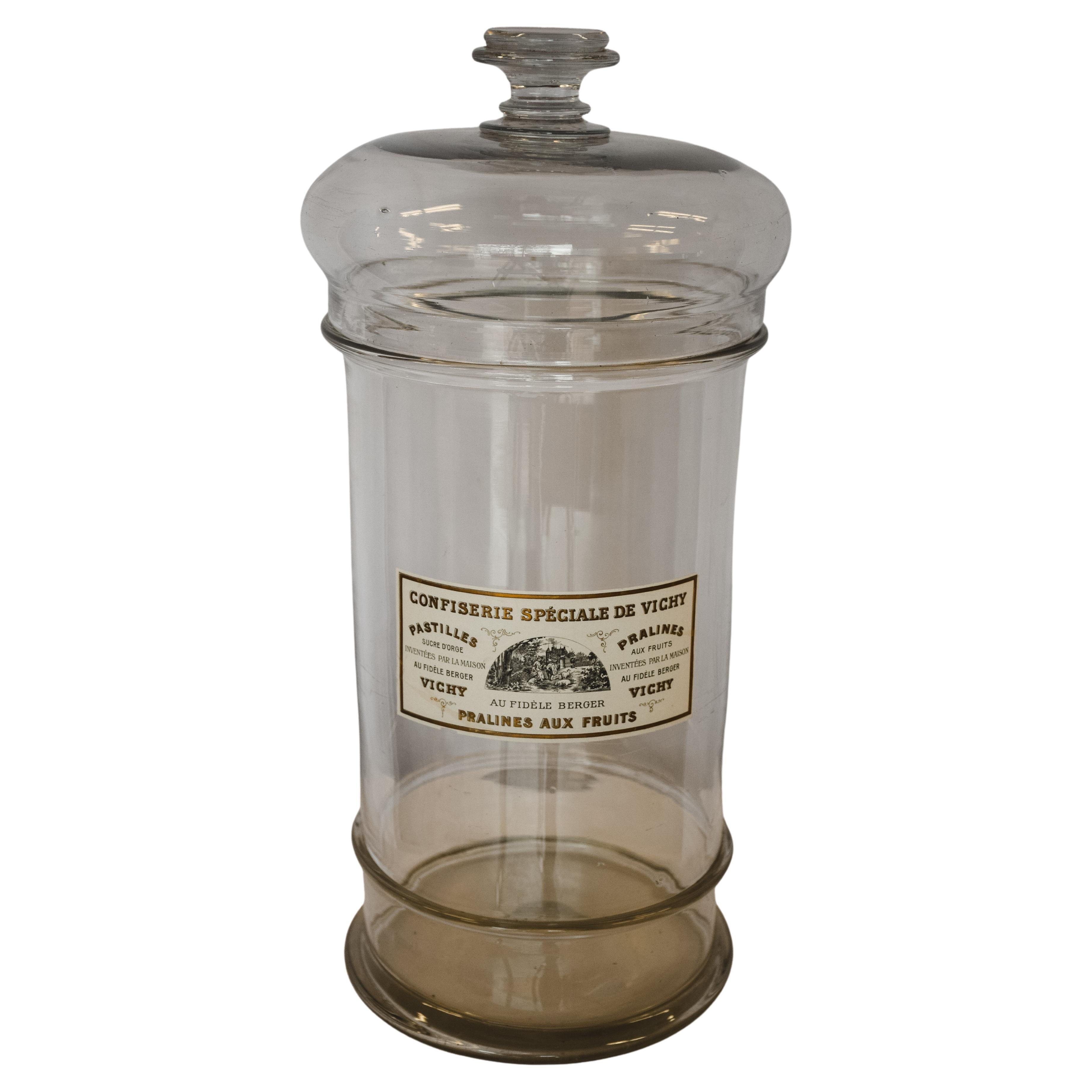 Large French Bon Bon Jar with Lid For Sale
