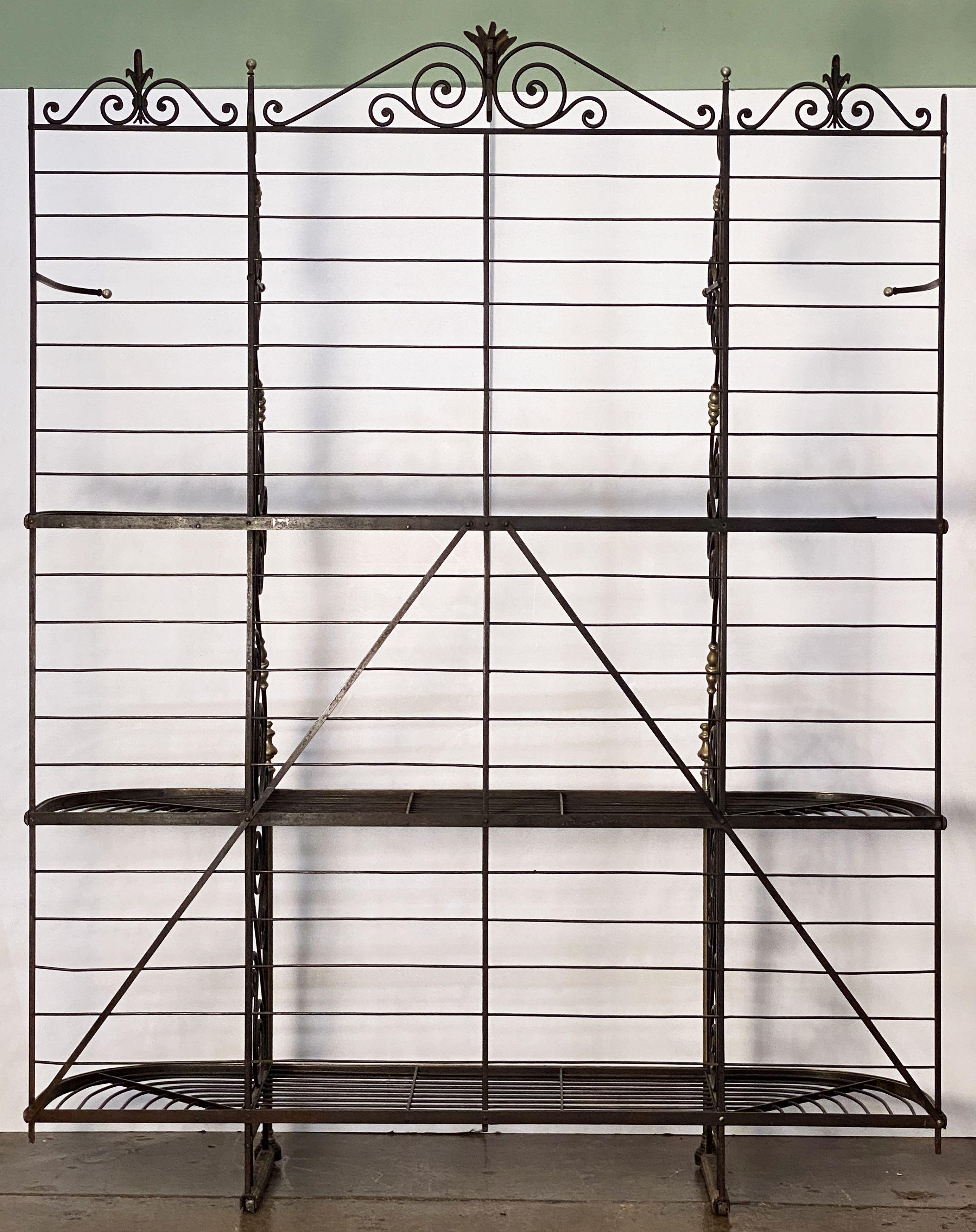 Large French Boulangerie or Baker's Rack of Wrought Iron, Brass, and Nickel 11