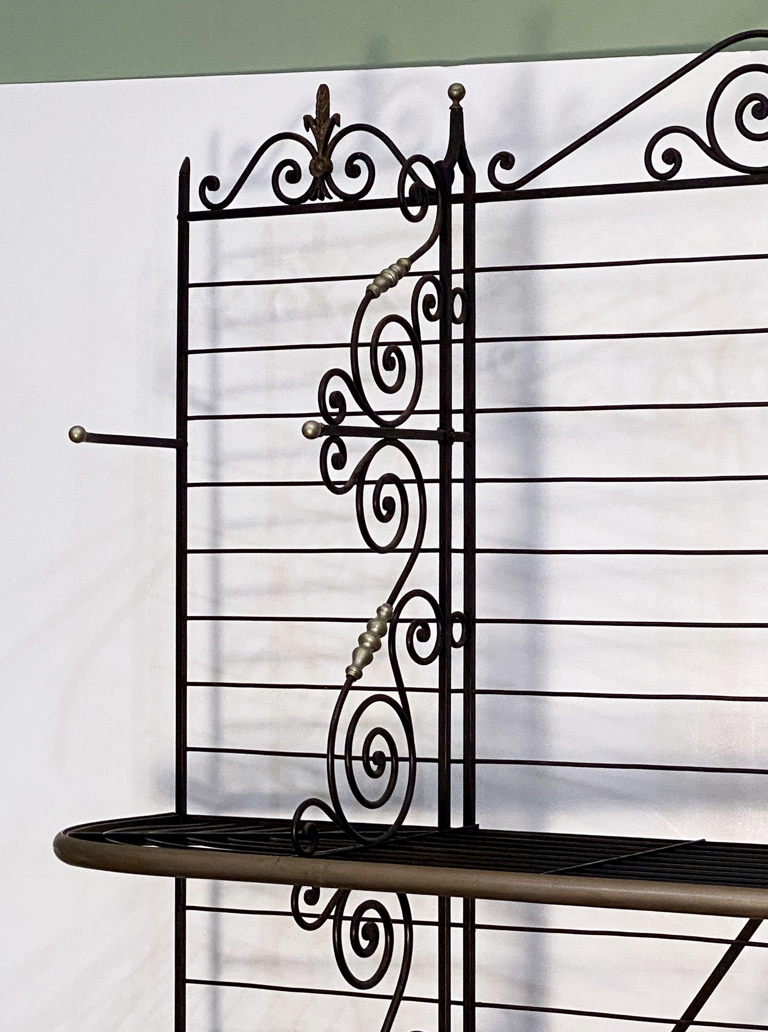 Large French Boulangerie or Baker's Rack of Wrought Iron, Brass, and Nickel In Good Condition In Austin, TX