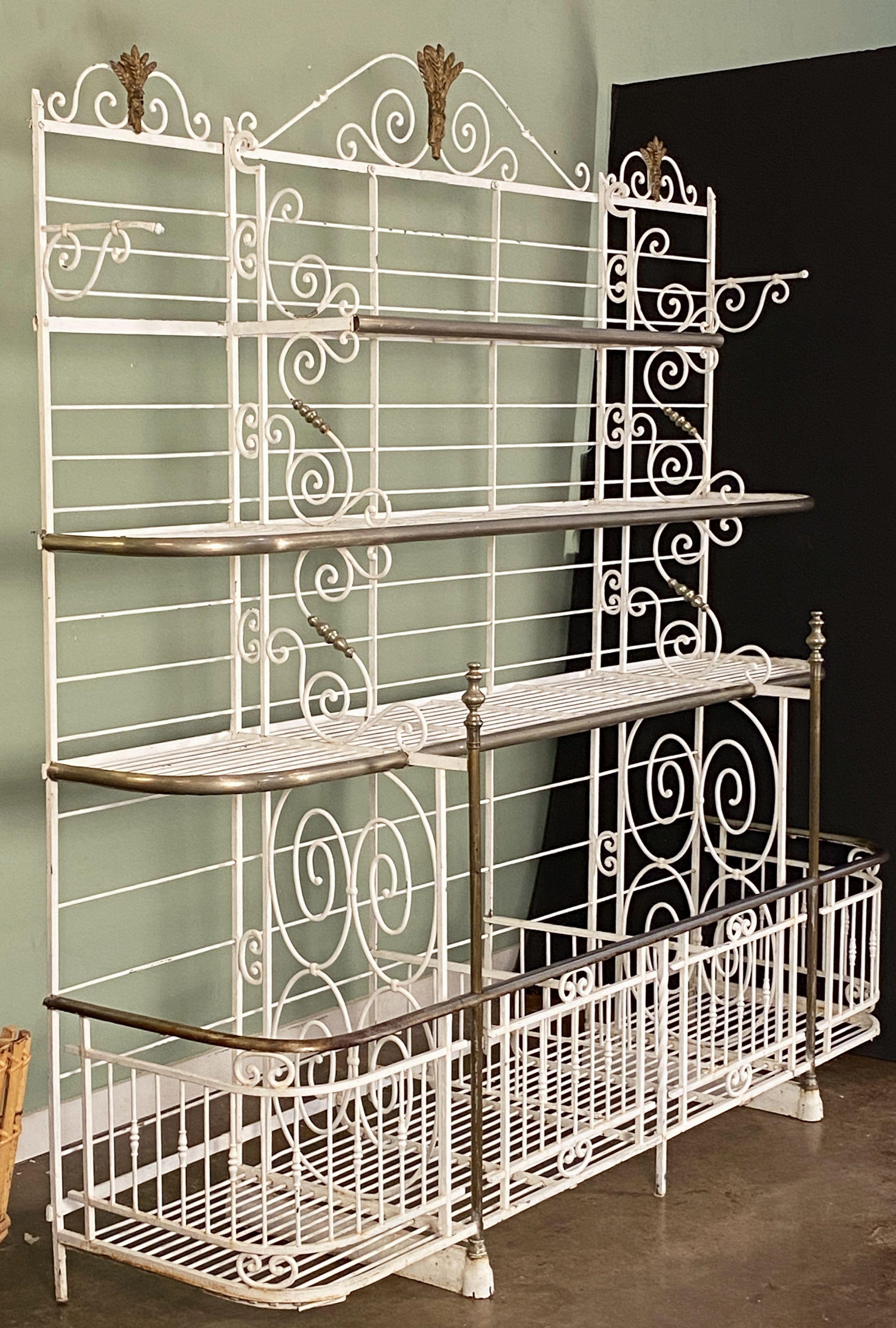 Large French Boulangerie or Baker's Rack of Wrought Iron, Brass, and Nickel For Sale 2