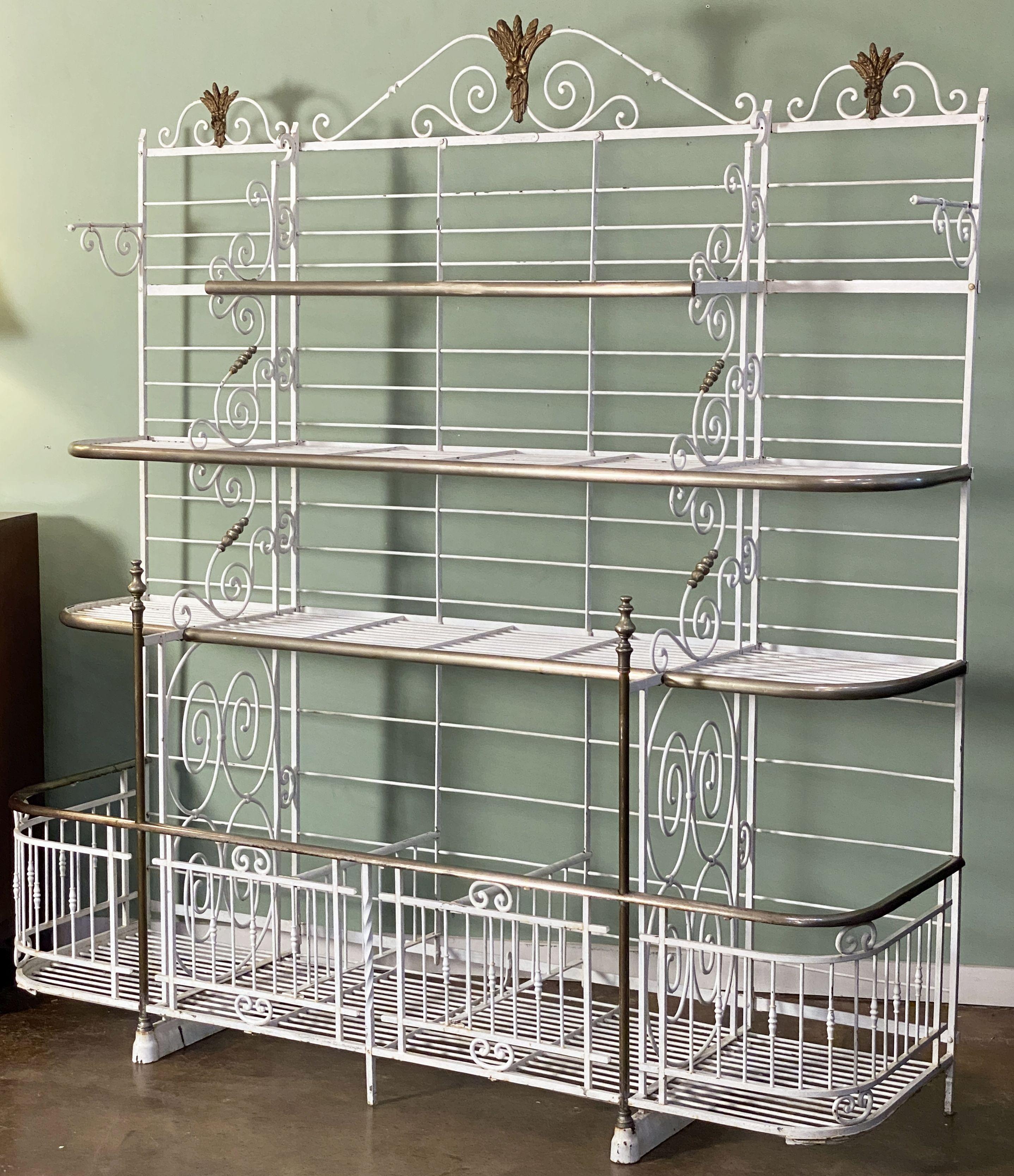 Large French Boulangerie or Baker's Rack of Wrought Iron, Brass, and Nickel For Sale 4