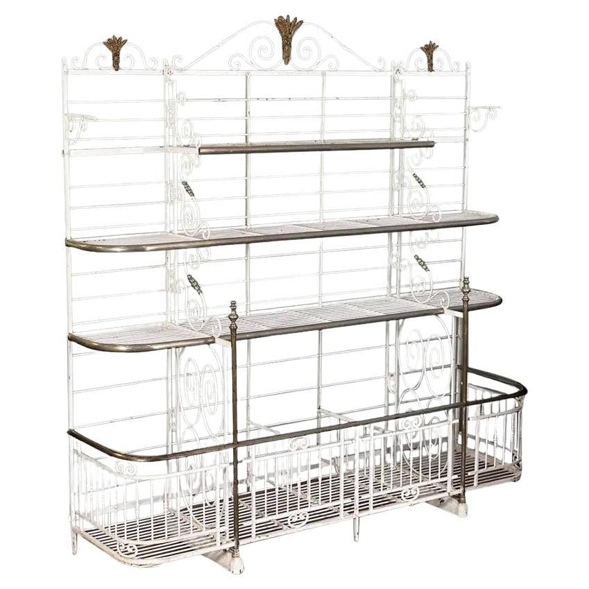 Large French Boulangerie or Baker's Rack of Wrought Iron, Brass, and Nickel For Sale